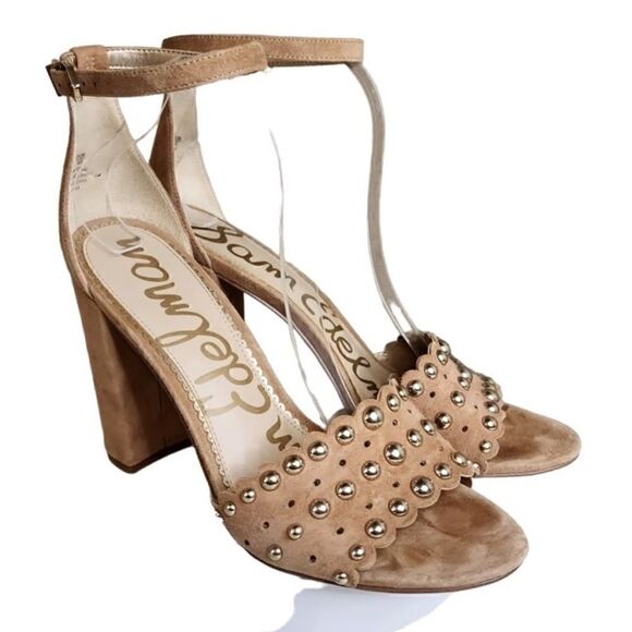 SAM EDELMAN- Women’s Yaria Studded Suede Leather Block Heel Ankle Strap, Size 10 - Picture 3 of 16